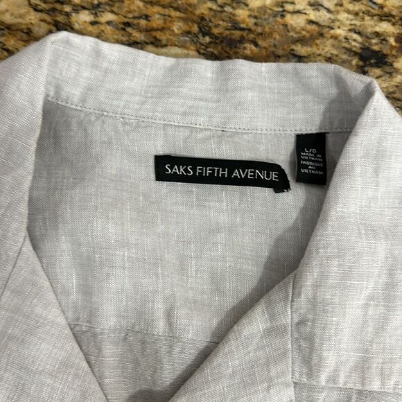Saks Fifth Avenue Linen Gray Short Sleeve Button Down Shirt Size L - Picture 5 of 8